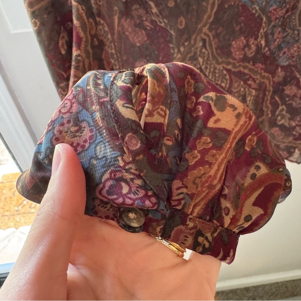 Ralph Lauren Paisley Sheer Boho Blouse XS | Vintage-Inspired Long Sleeve Top - Picture 5 of 6